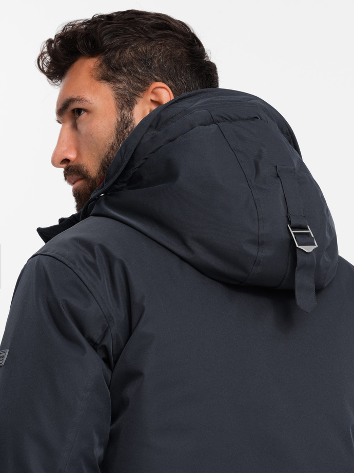 Klasyczna długa męska kurtka typu parka – czarna V6 OM-JALJ-0166