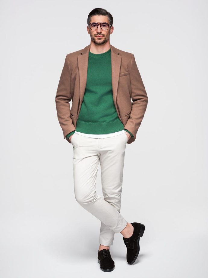 Men's casual blazer with decorative buttons on cuffs - light brown V2 OM-BLZB-0118