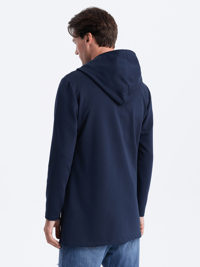 Men's long sweatshirt with asymmetrical button-up HAGA - navy blue B668