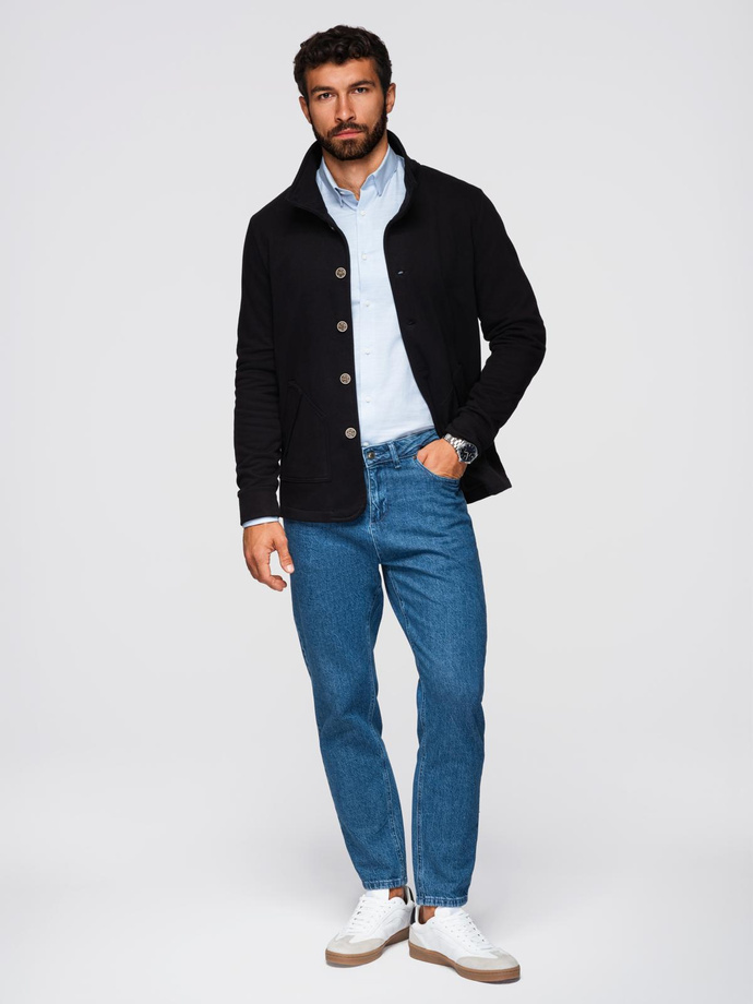 Men's button-down sweatshirt with stand-up collar - black V6 OM-SSZP-0240