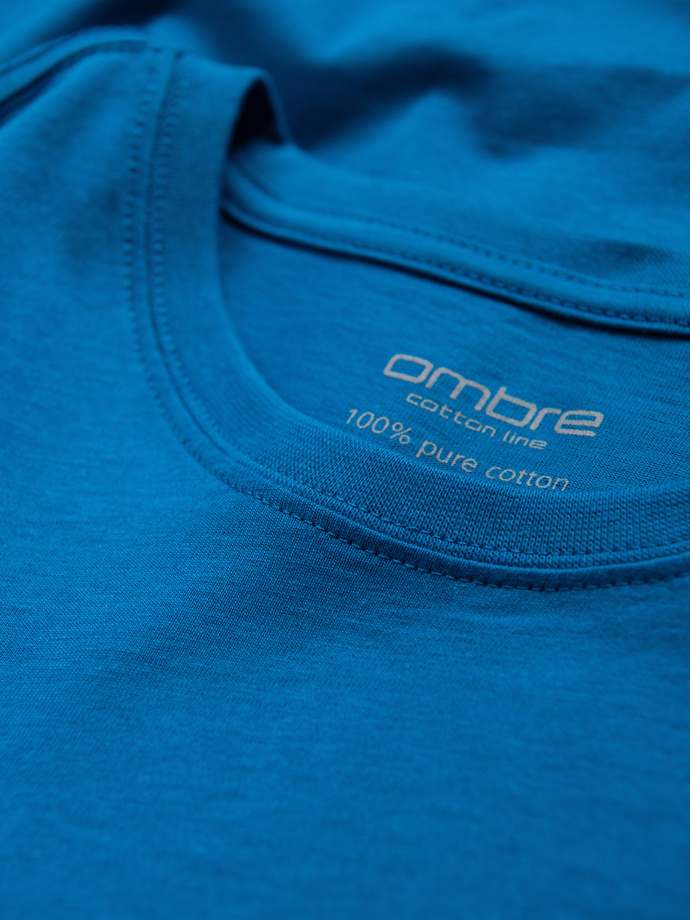 Men's classic cotton BASIC T-shirt - blue V12 OM-TSBS-0146