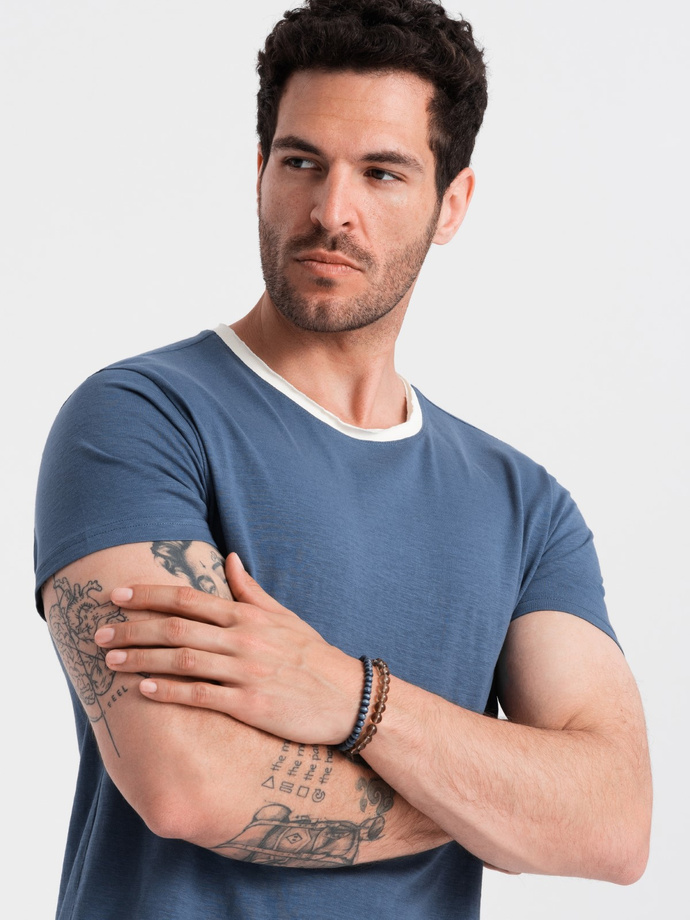 Men's T-shirt with raw finish - dark blue V3 OM-TSCT-22SS-004