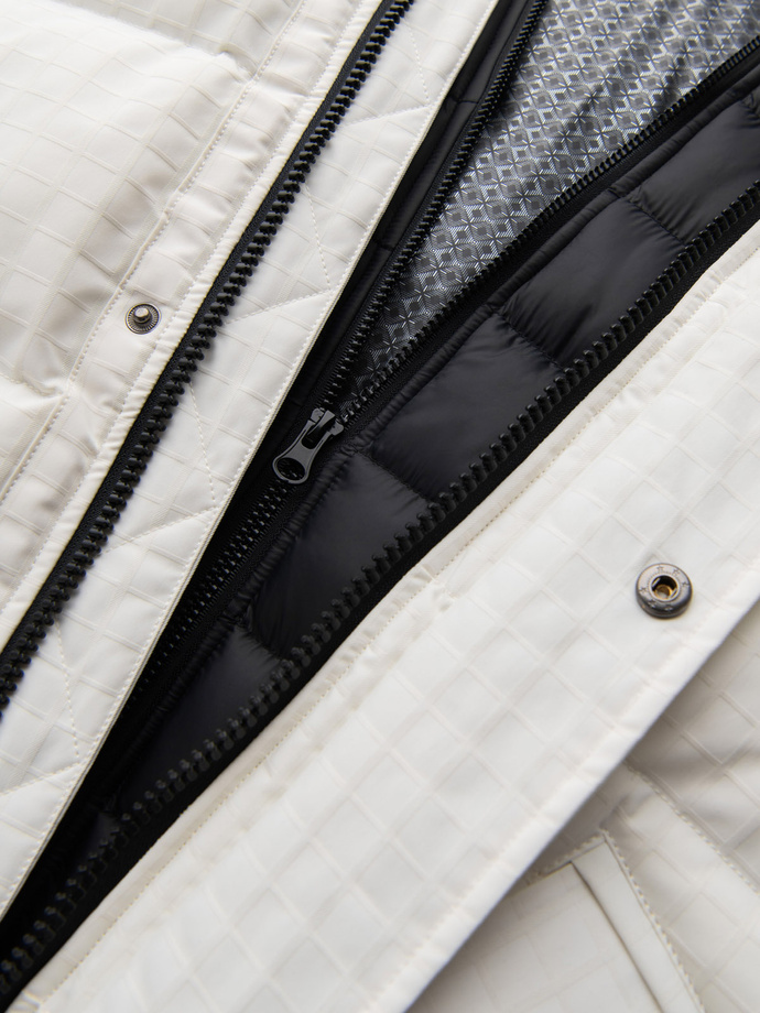 Męska długa kurtka parka ze strukturalnej tkaniny – biała V1 OM-JALJ-0201