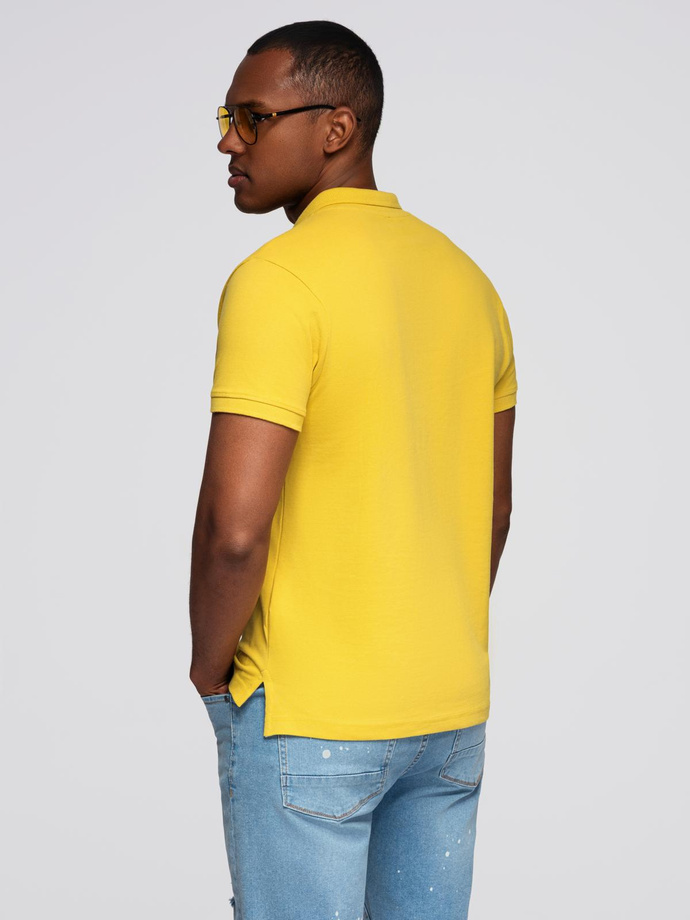 Koszulka męska polo z dzianiny pique - żółty S1374