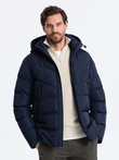 Men's winter jacket with unusual quilting - navy blue V4 OM-JAHP-0127