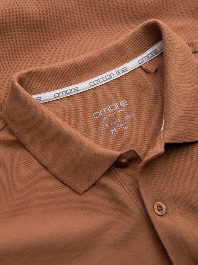 Men's BASIC single color pique knit polo shirt - brown V23 OM-POBS-0100