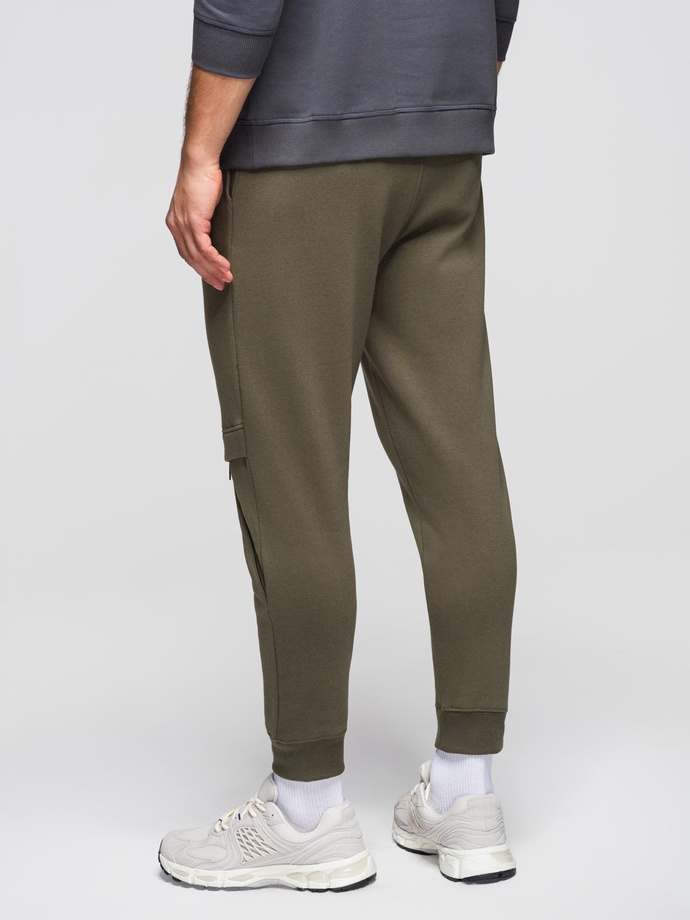 Men's sweatpants with stitching and leg zipper - olive V3 OM-PASK-0147