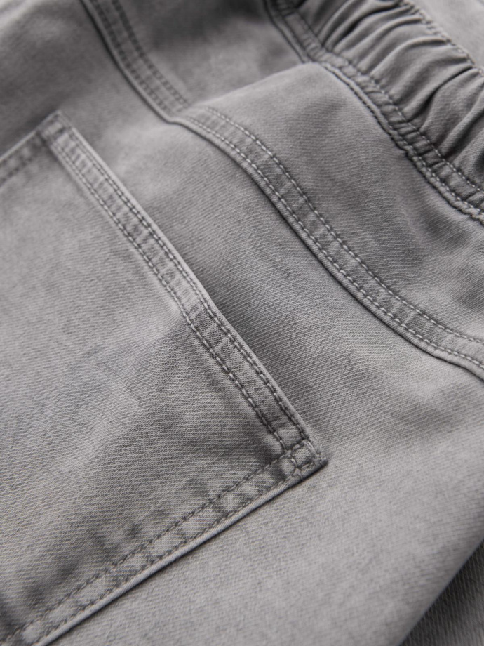 Men's denim short shorts with decorative stitching - light grey V1 OM-SRDS-0135