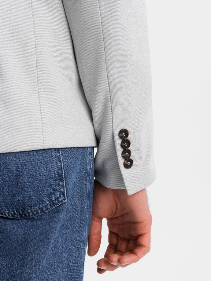 Męska melanżowa marynarka z dodatkiem rayonu ze stójką – szary melanż V4 OM-BLZB-0131