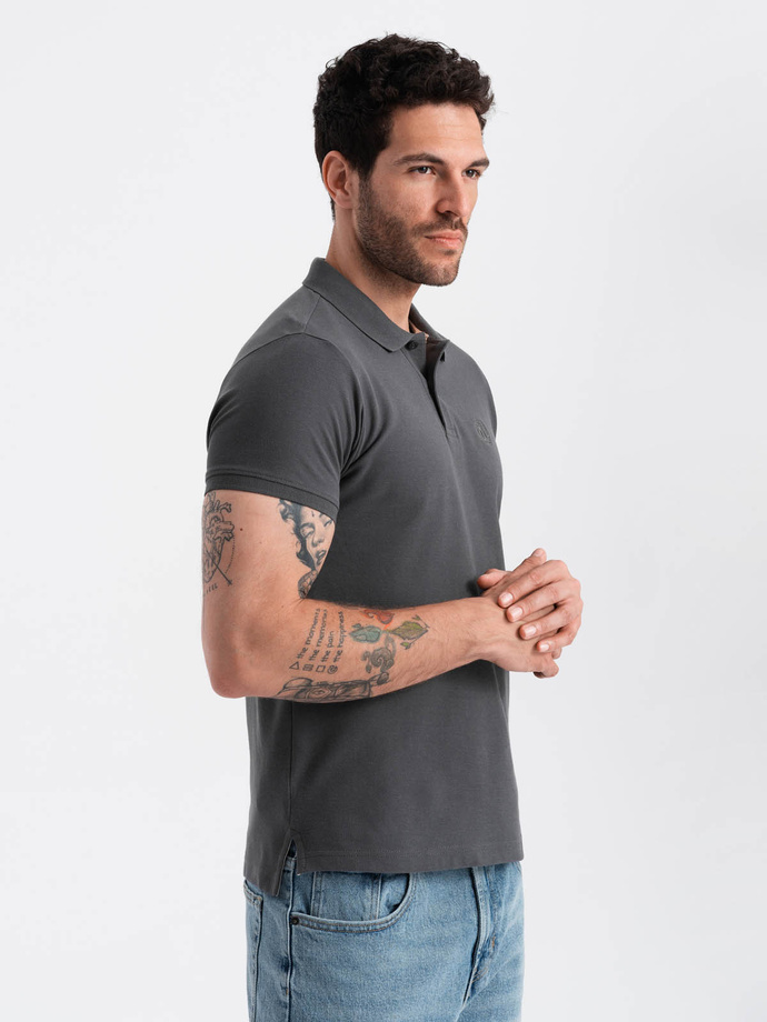 BASIC men's single color pique knit polo shirt - graphite V3 OM-POBS-0100