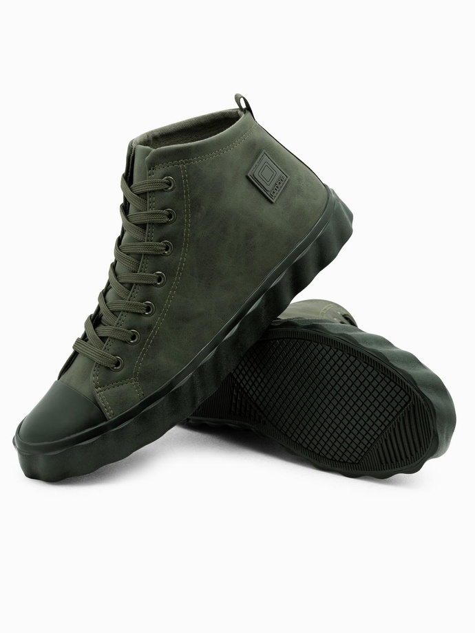 Men's high-top sneakers with decorative wavy sole - olive V3 OM-FOTH-0126