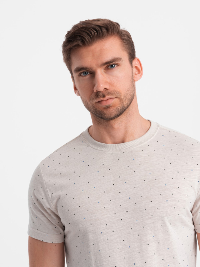 Men's full-print t-shirt with colorful letters - light beige V1 OM-TSFP-0185