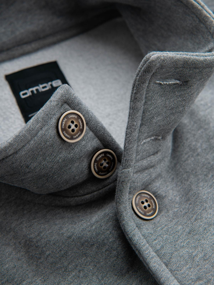 Men's button-down sweatshirt with stand-up collar - grey melange V7 OM-SSZP-0240