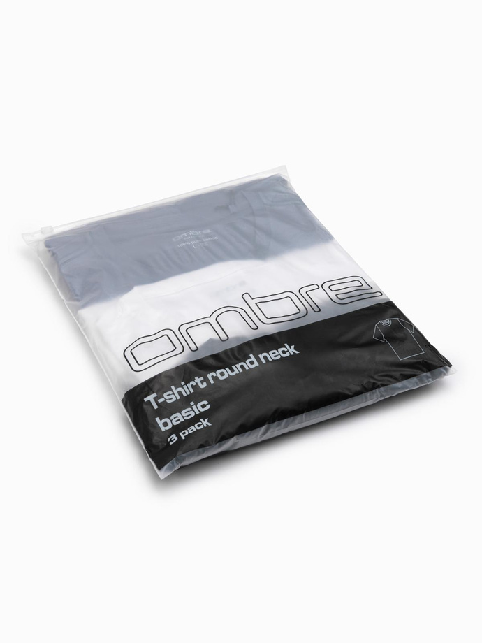 Zestaw bawełnianych koszulek męskich BASIC z okrągłym dekoltem – biały/grafitowy/niebieski denim V8 OM-TSBS-0232