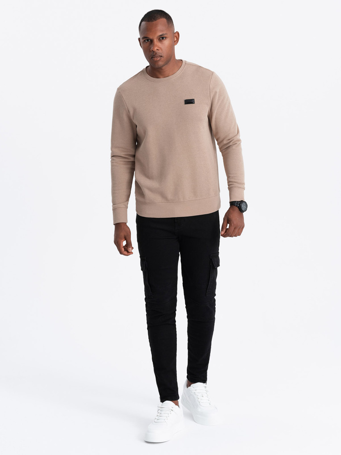 Men's non-stretch sweatshirt with metal pin - beige V1 OM-SSNZ-0136