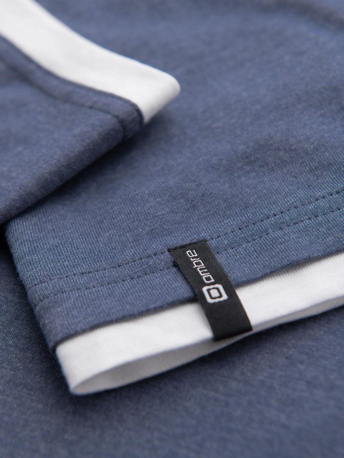 Men's hooded cotton t-shirt - dark blue melange V12 OM-TSCT-0256