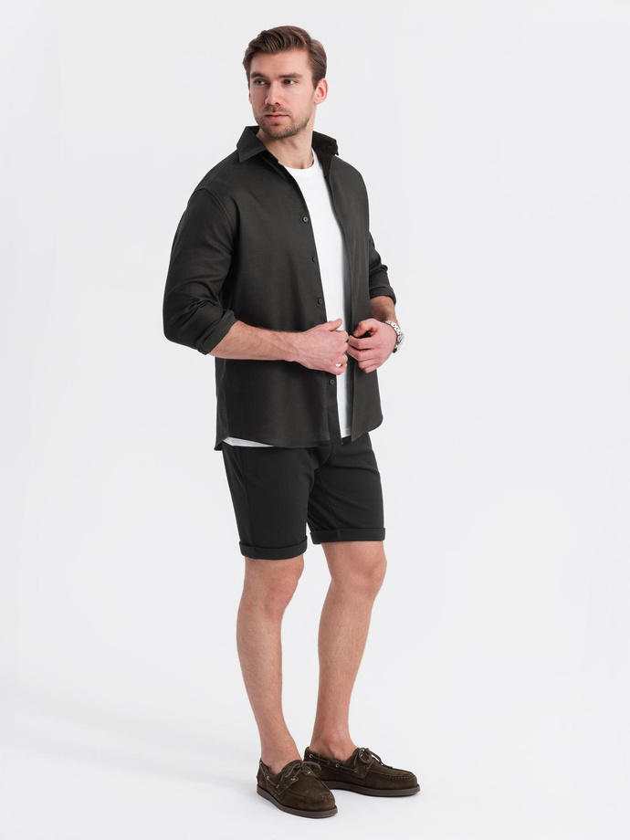 Men's knit shorts with rolled up legs - black V2 OM-SRCS-0170