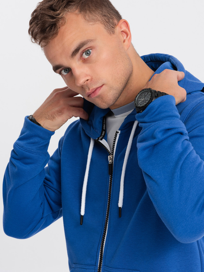 Bluza męska rozpinana z kapturem BASIC - niebieska V9 OM-SSBZ-0118