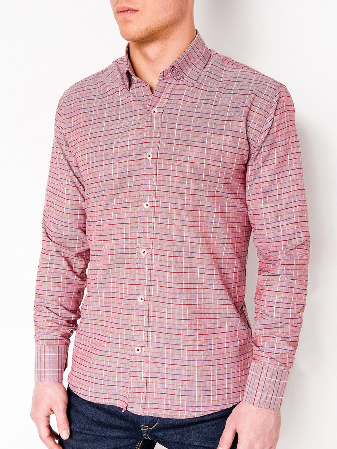 Men's check shirt with long sleeves K433 - red