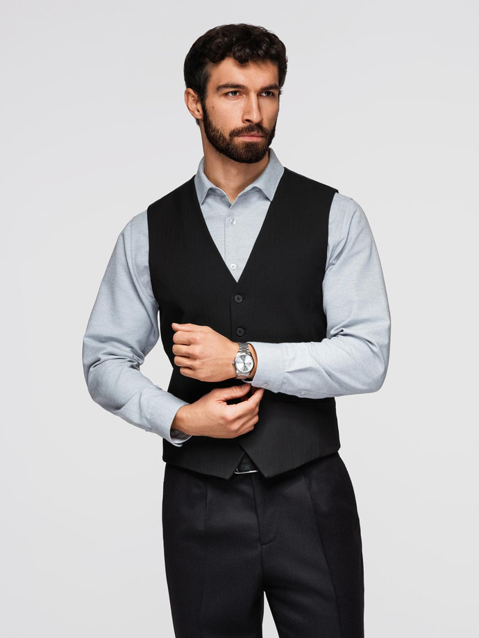 Elegant men's SLIM FIT herringbone vest - black V3 OM-BLZV-0143