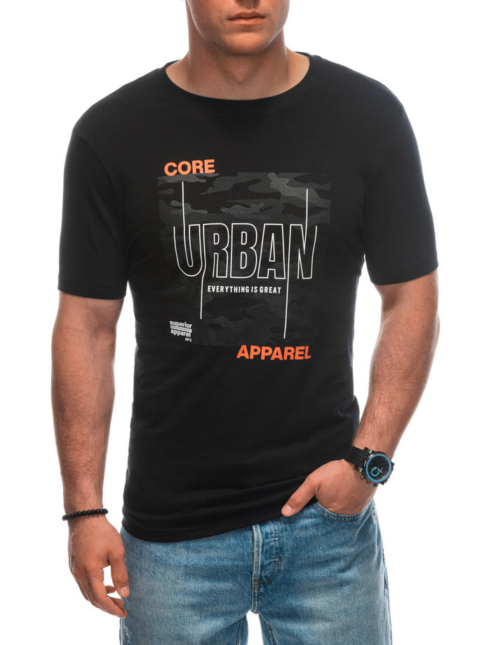 T-shirt męski z nadrukiem S1951 - czarny