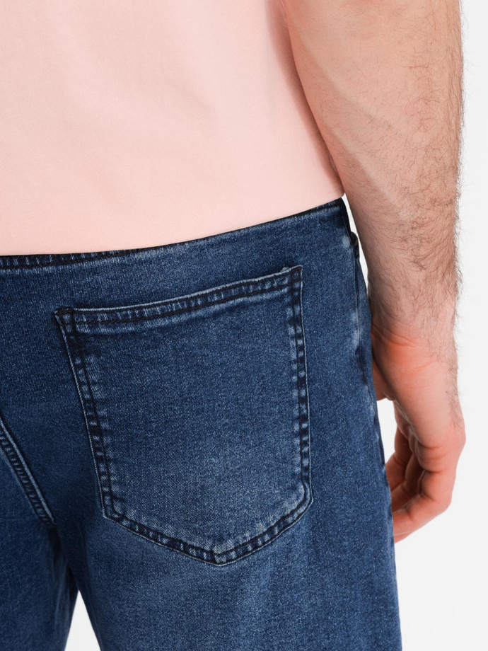 Men's shorts with elastic waistband and wash effect - blue V2 OM-SRDS-0192