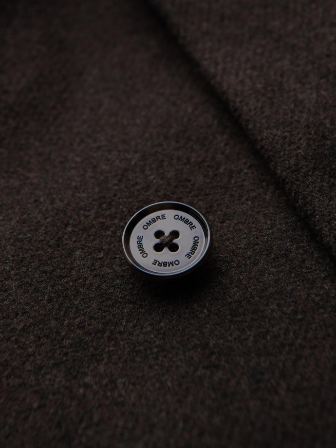 Męski dwurzędowy płaszcz z wełną - ciemnobrązowy V3 OM-COWC-0133