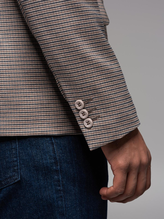 Marynarka męska casual w delikatną kratkę - brązowa V1 OM-BLZB-0116