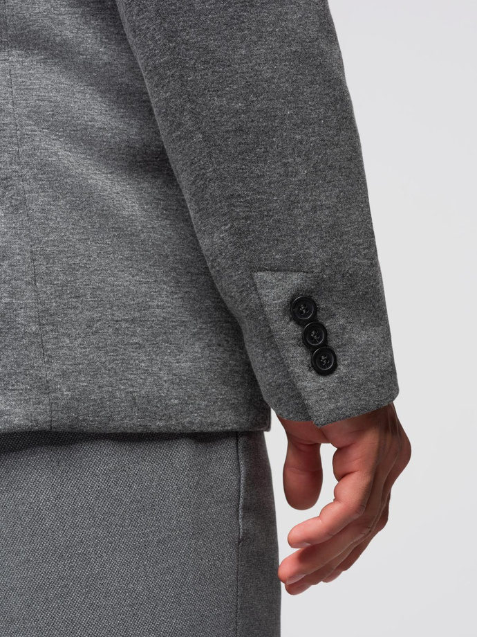 Dzianinowa marynarka męska o dopasowany kroju - grafitowa V1 OM-BLZB-0100
