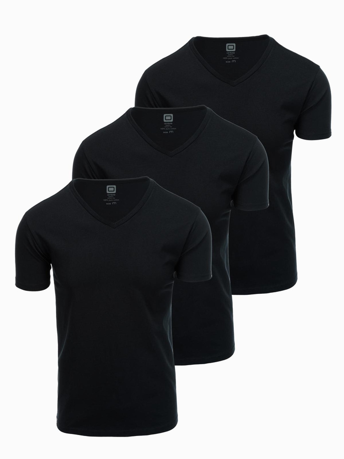 Zestaw bawełnianych męskich t-shirtów V-neck BASIC – 3x czarny V9 OM-TSBS-0233 