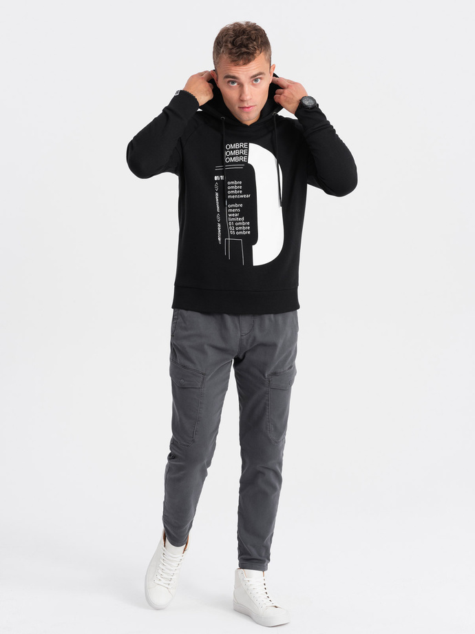 Men's printed HOODIE sweatshirt - black V3 OM-SSPS-0152