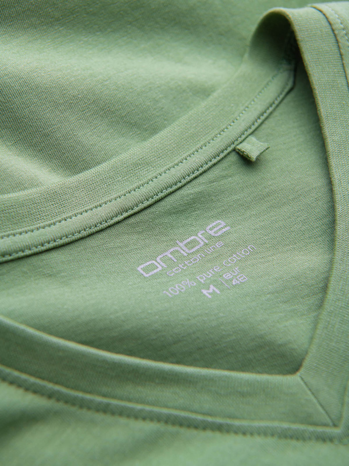 BASIC men's cotton classic tee with v-neck - green V11 OM-TSBS-0145