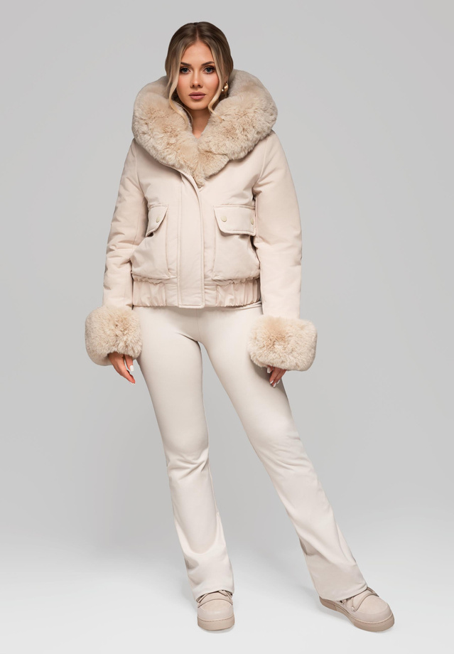 Women's jacket with detachable fur OW-JALP-0100 v2 - beige