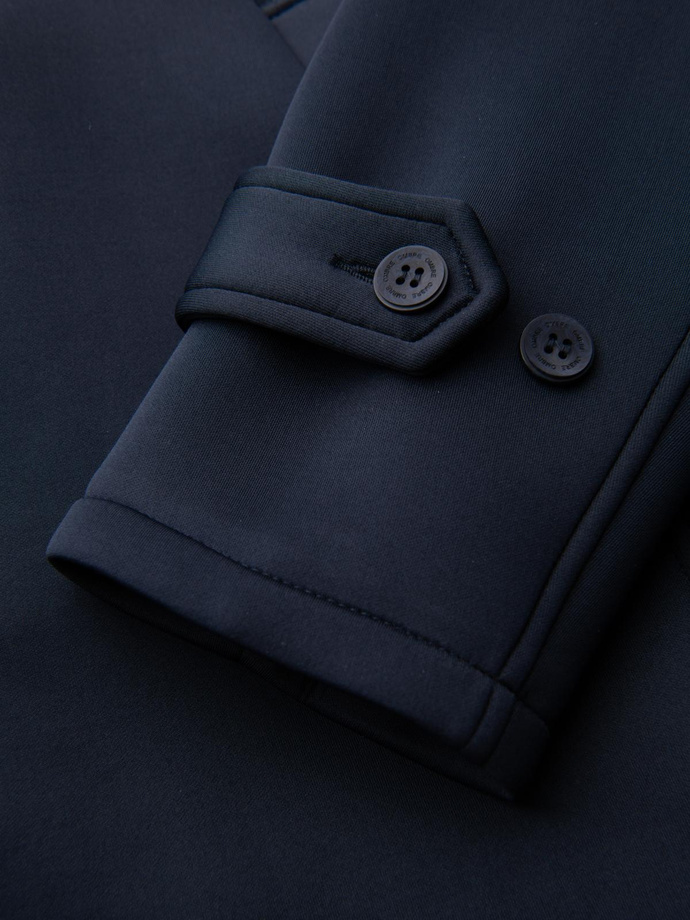 Minimalistyczny płaszcz męski średniej długości z kapturem - granatowy V5 OM-COLC-0144