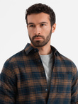 Men's checkered flannel shirt - navy blue and orange V7 OM-SHCS-0150