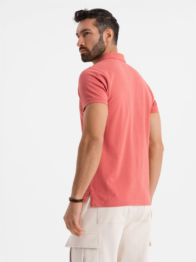 Cotton pique knit polo shirt - coral V6 OM-POSS-0103