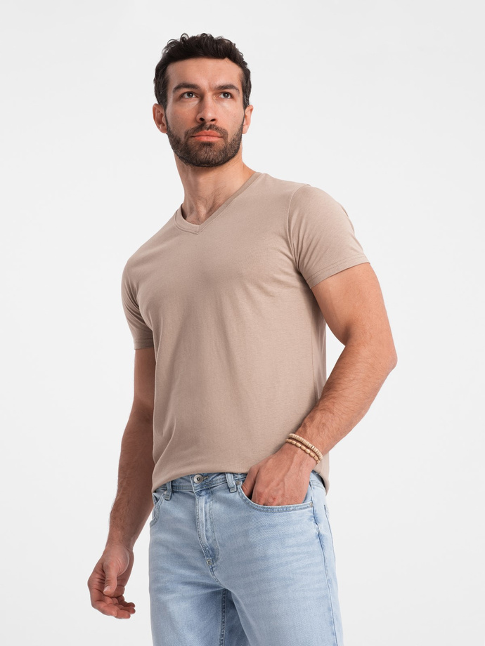 Men's BASIC classic cotton T-shirt with a v-neck - ash V21 OM-TSBS-0145