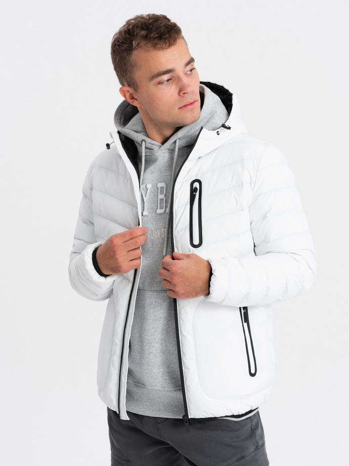 Men's quilted sports jacket - white V9 OM-JALP-0118