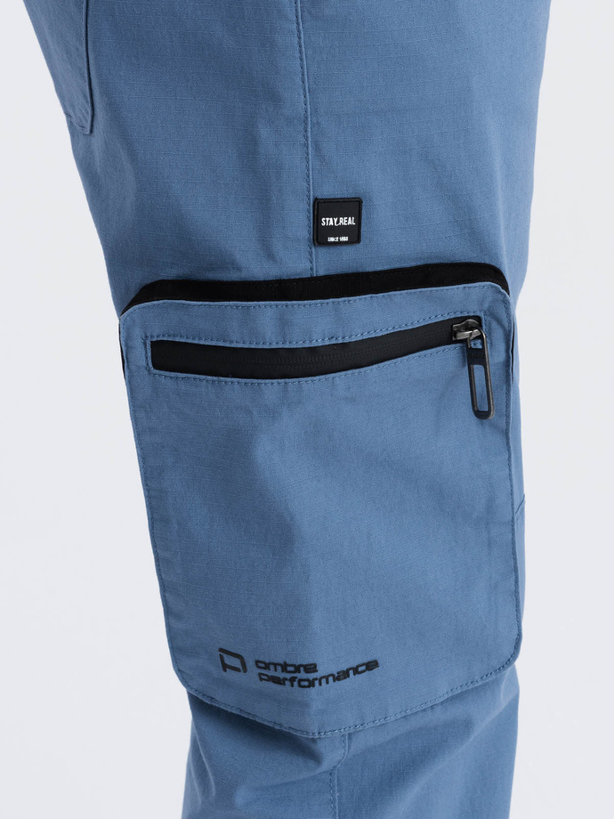 Men's JOGGER pants with stand-off and zippered cargo pockets - blue V7 OM-PAJO-0135