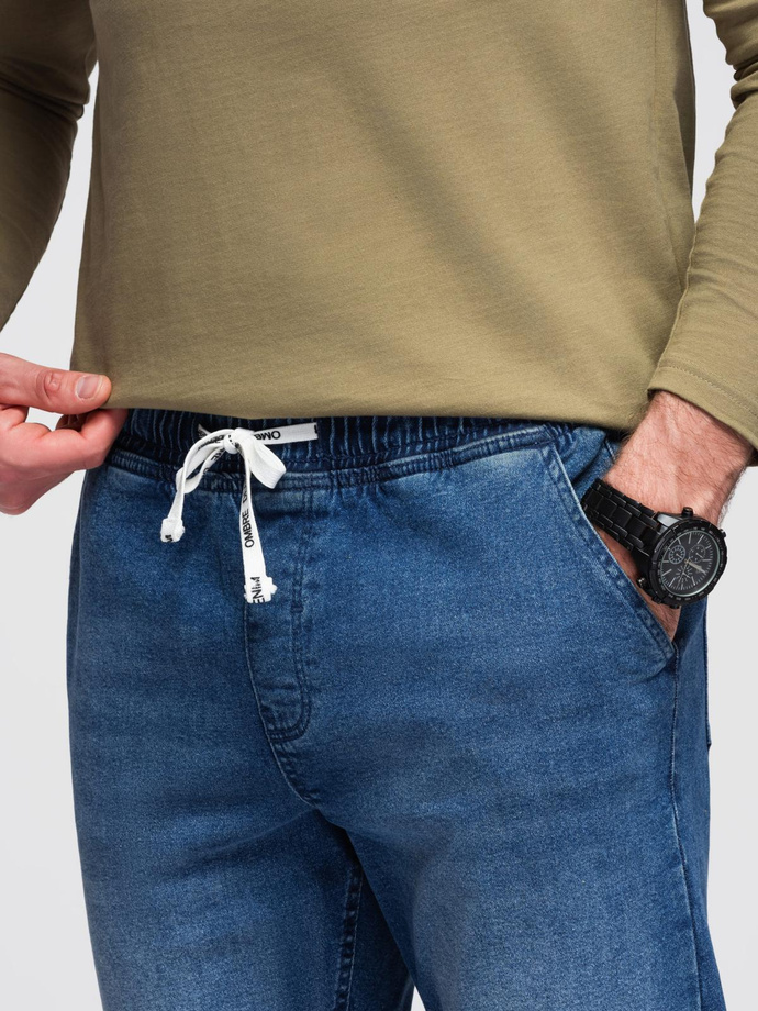 Men's wash-effect denim JOGGERS pants - blue V2 OM-PADJ-0267