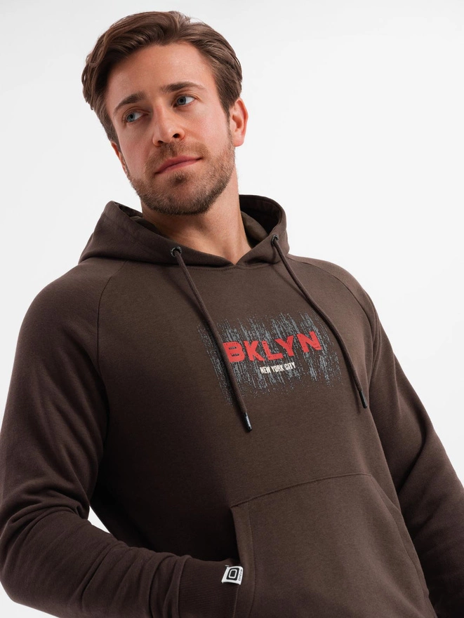 Men's Classic Printed Kangaroo Sweatshirt - Dark Brown V2 OM-SSPS-0150