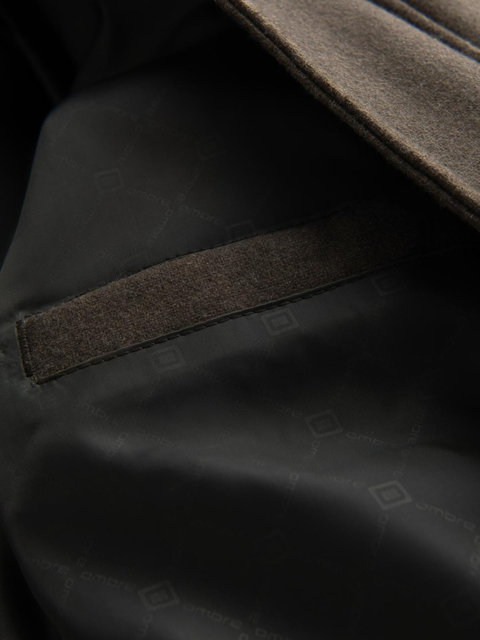 Męska kurtka casualowa puffer z wełną – ciemnooliwkowy melanż V4 OM-JAHP-0203