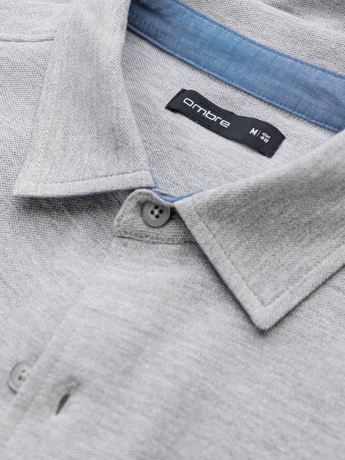 Męska koszula dzianinowa SLIM FIT z długim rękawem – szara V5 OM-SHCS-0177