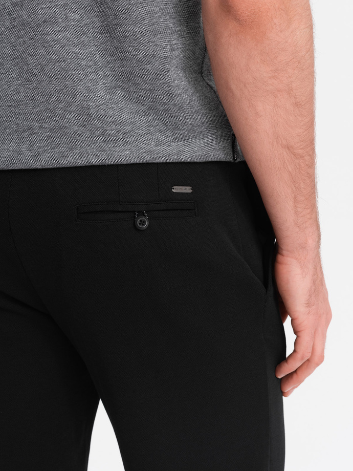 Szorty męskie SLIM FIT ze strukturalnej dzianiny - czarne V2 OM-SRCS-0126