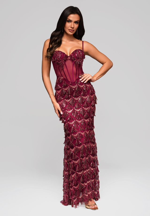 Evening dress LA-OM-DLR204 - burgundy