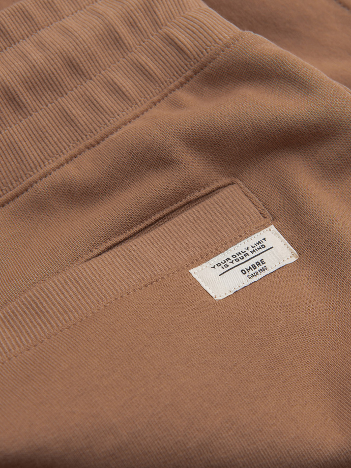 Men's knit shorts with drawstring and pockets - brown V2 OM-SRBS-0139