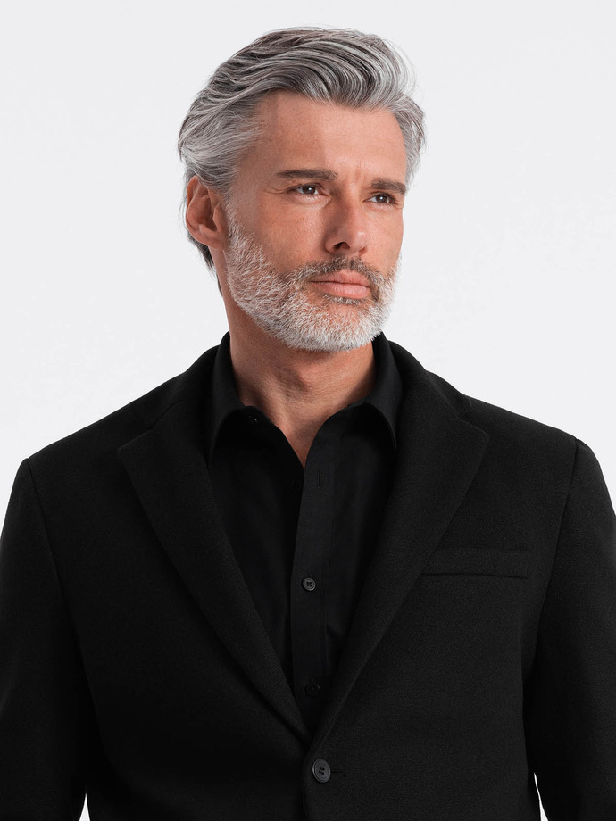 Marynarka męska casual z ozdobnymi guzikami na mankietach - czarna V3 OM-BLZB-0118