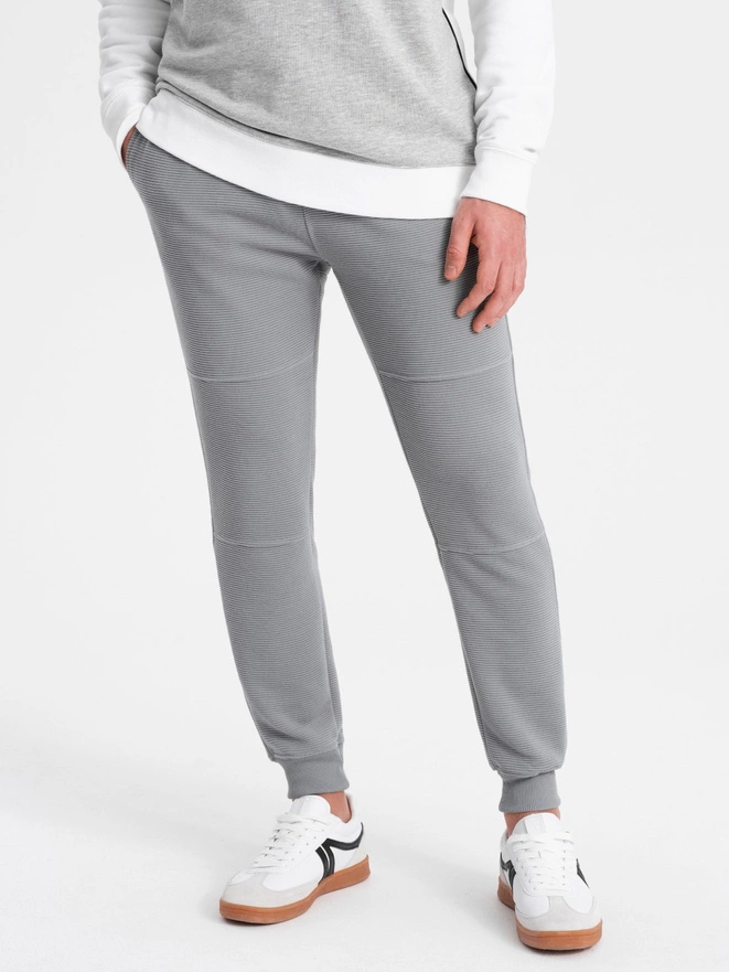 Spodnie dresowe męskie z tkaniny ottoman - szare V5 OM-PASK-0129