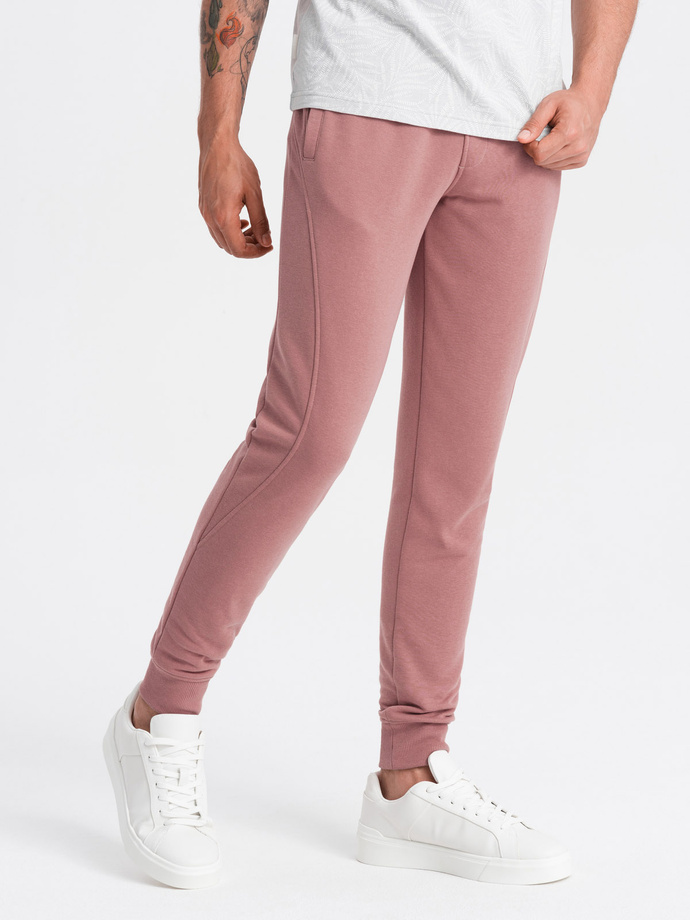 Men's BASIC cotton jogger sweatpants - dark pink V4 OM-PABS-0174