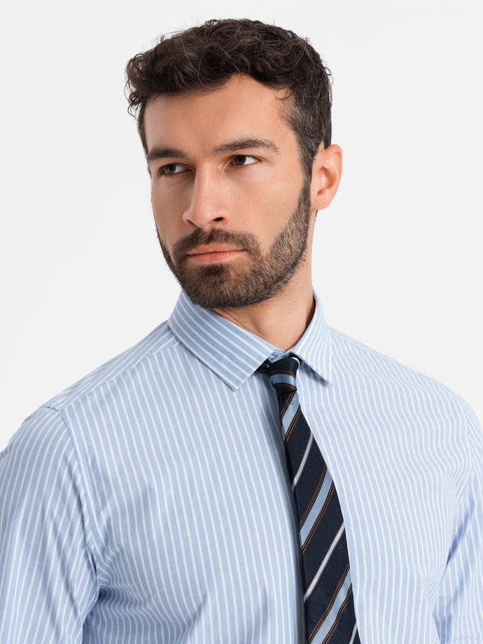 Men's REGULAR FIT cotton shirt with vertical stripes - blue and white OM-SHOS-0155